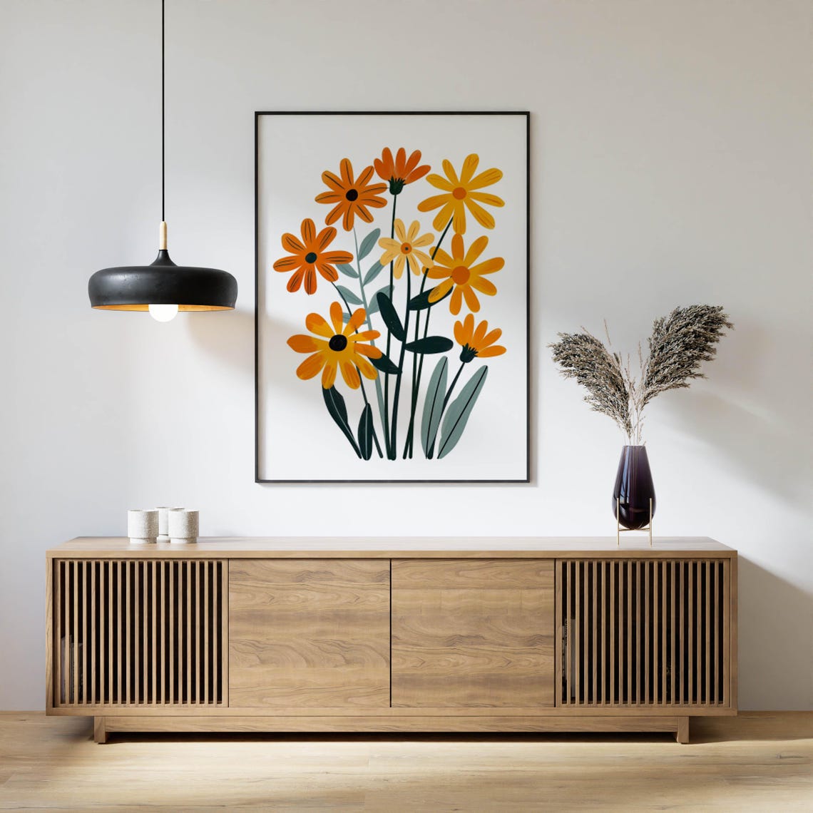 Orange Marigold Daisy Bouquet Modern Floral Illustration Poster - Image 5