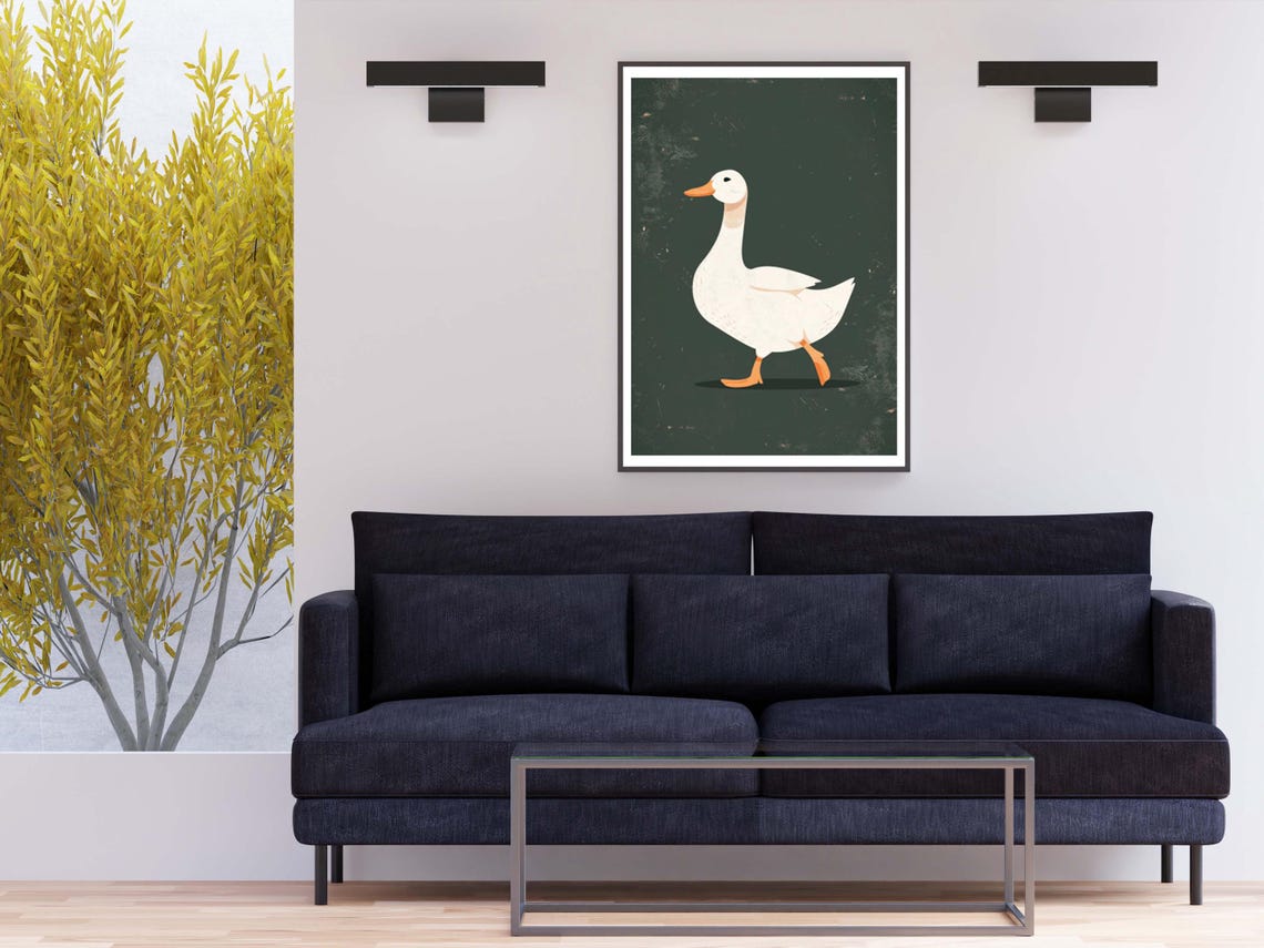 Minimalist White Goose Strolling Across Dark Green Chalkboard Poster - Image 4