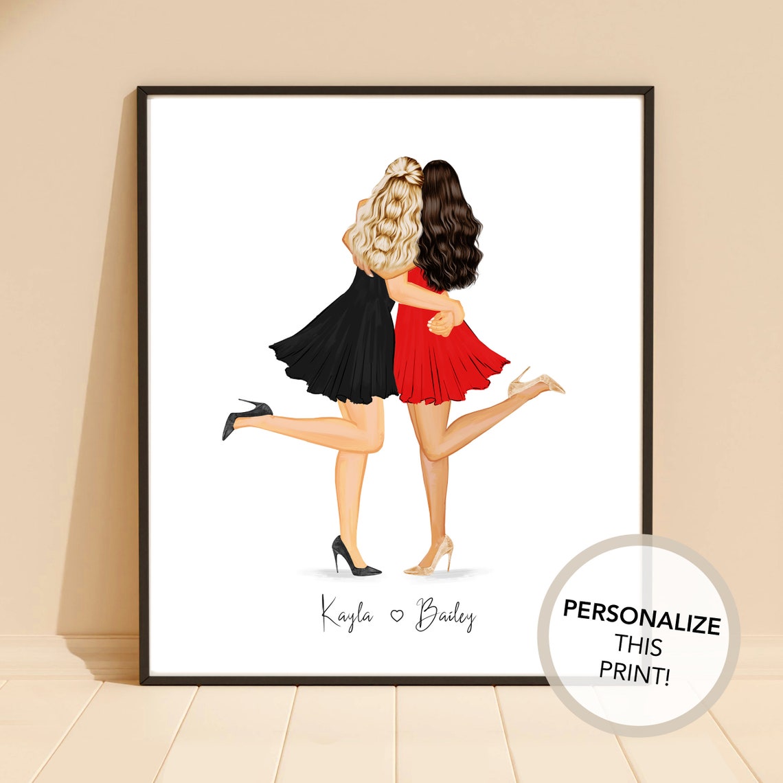 Two Best Friends Hugging in Black Dresses Custom Portrait Poster - Image 2
