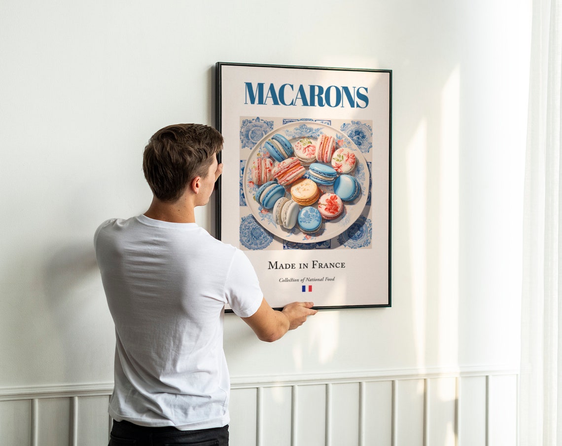 Macarons On Maiolica Tile Plate, French Food Art Print - Image 3