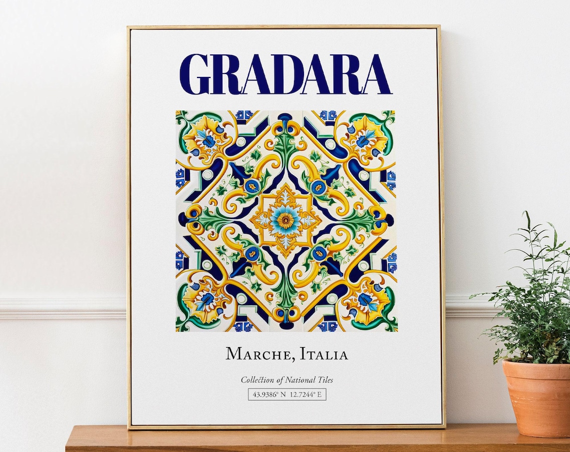 Gradara Marche Italy Folk Maiolica Tile Travel Poster