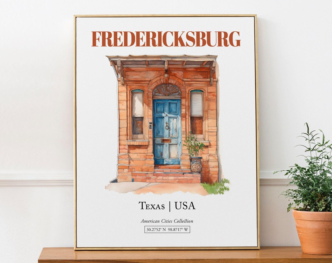 Fredericksburg Texas Minimalist Watercolor Door Art Print
