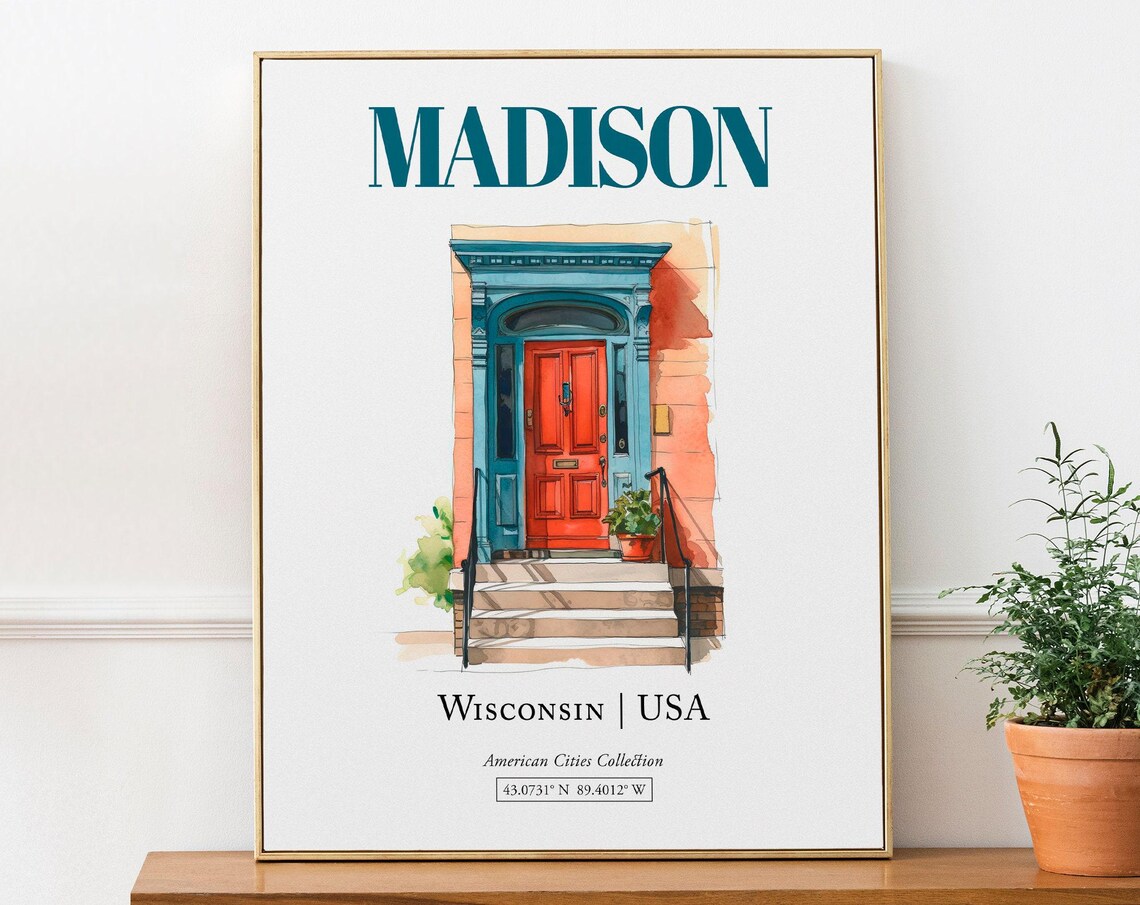 Madison Wisconsin USA Minimalist Watercolor Travel Poster