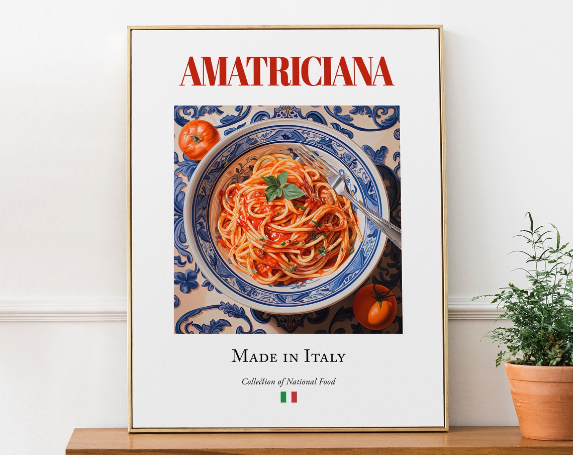 Amatriciana On Maiolica Tile Plate, Italian Food Art Print