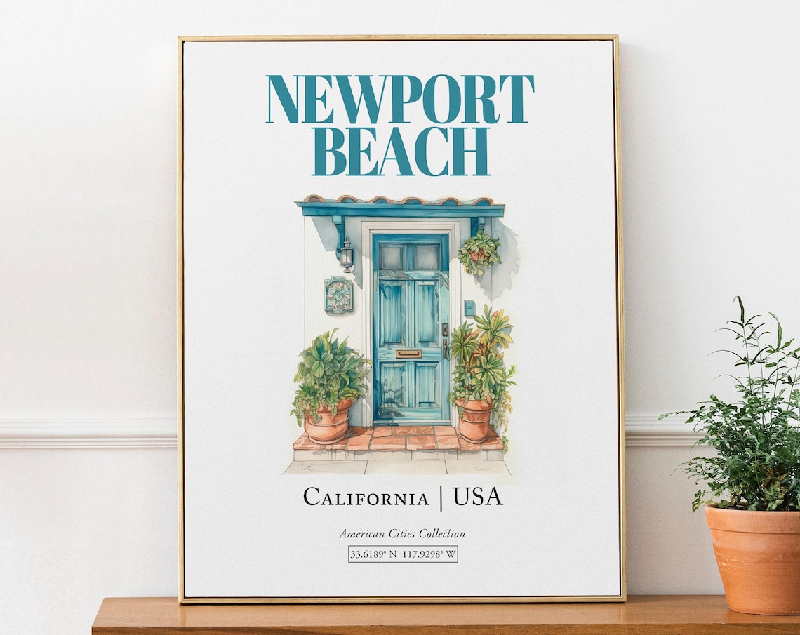 Newport Beach Minimalist Watercolor Door Art Print