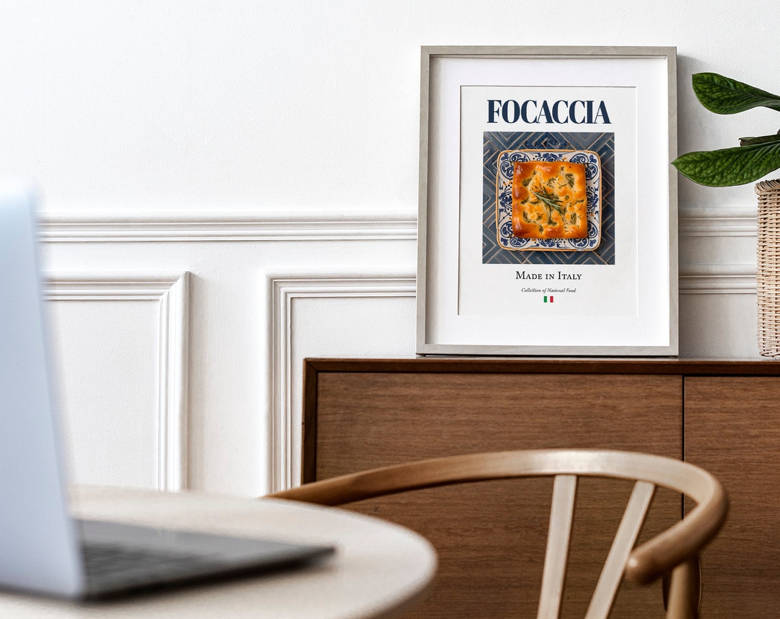 Focaccia on Maiolica Tile Plate, Italian Food Poster - Image 3