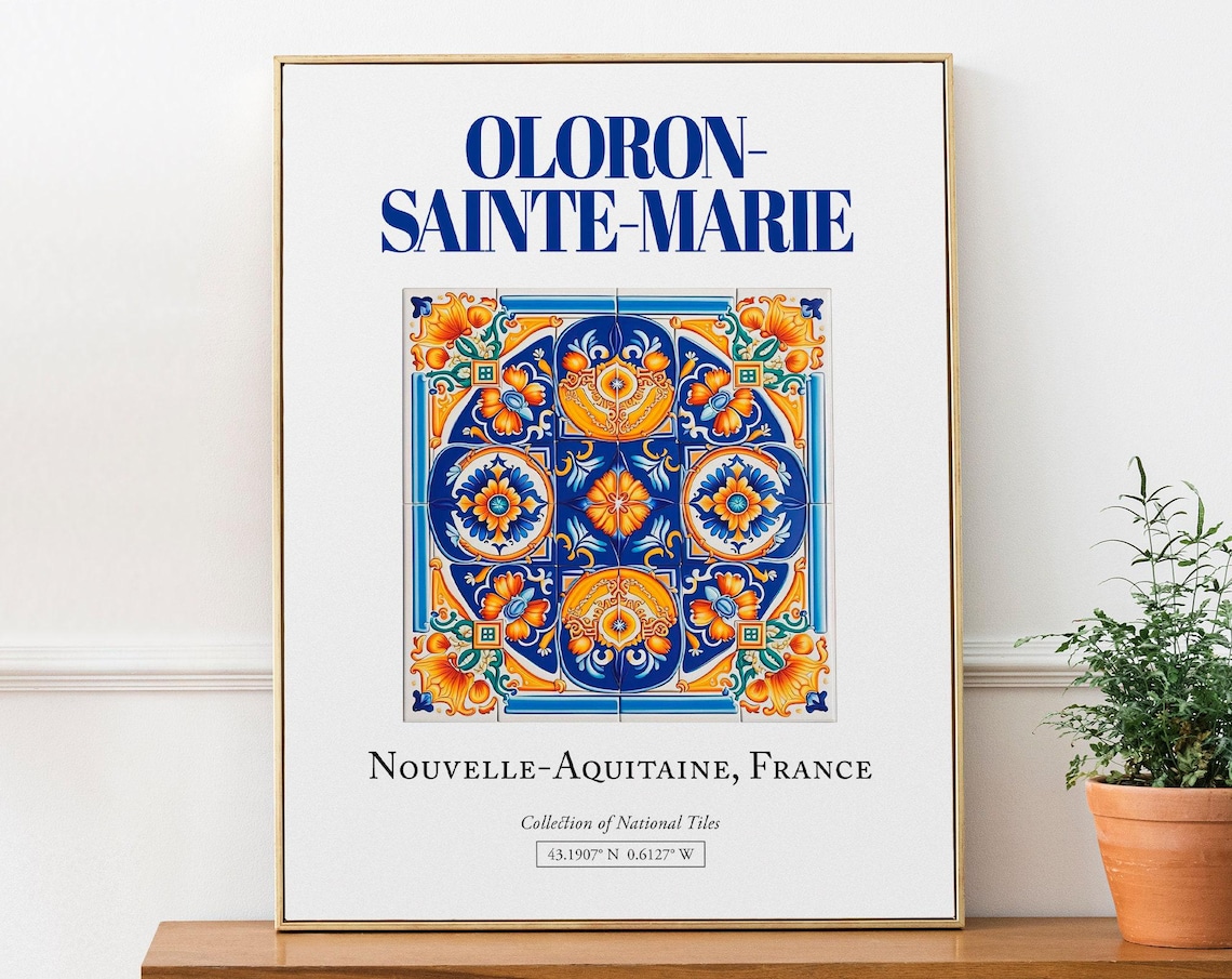 Oloronsainte-Marie France Folk Tile Art Print