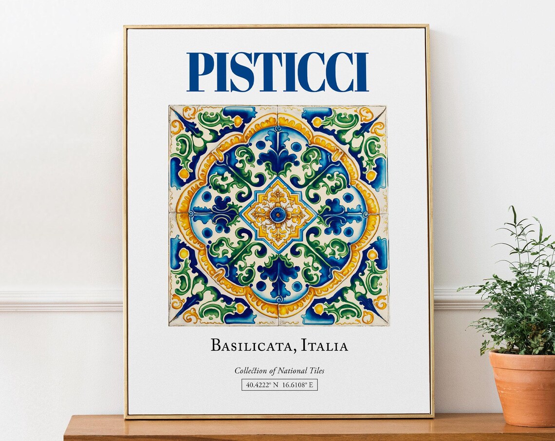 Pisticci Basilicata Italy Minimalist Maiolica Tile Art Print