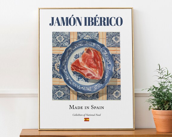 Jamón Ibérico on Maiolica Tile Plate, Spanish Food Art Print