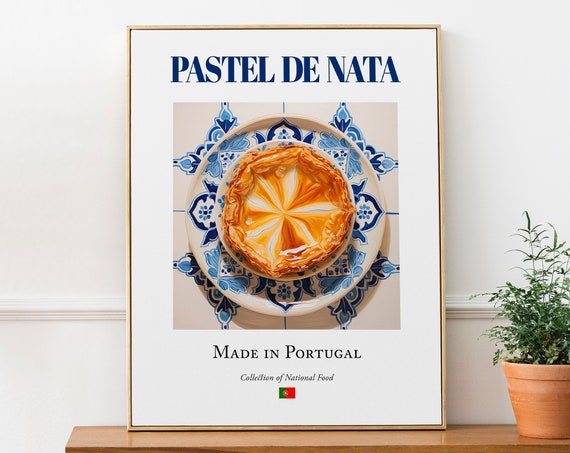 Pastel De Nata on Azulejo Tile Plate, Portugal Travel Poster