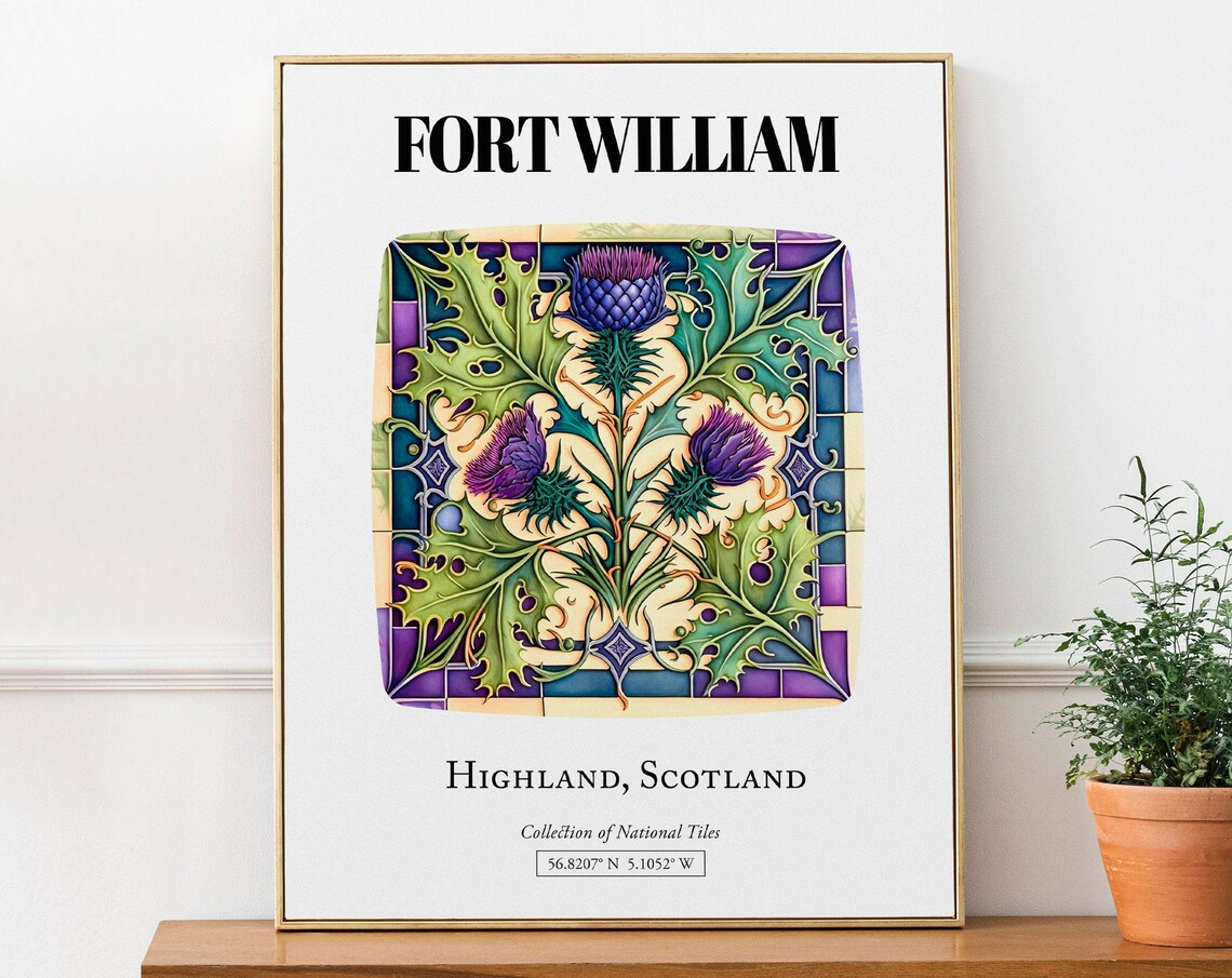 Fort William Highland Scotland Travel Poster, Tile Pattern