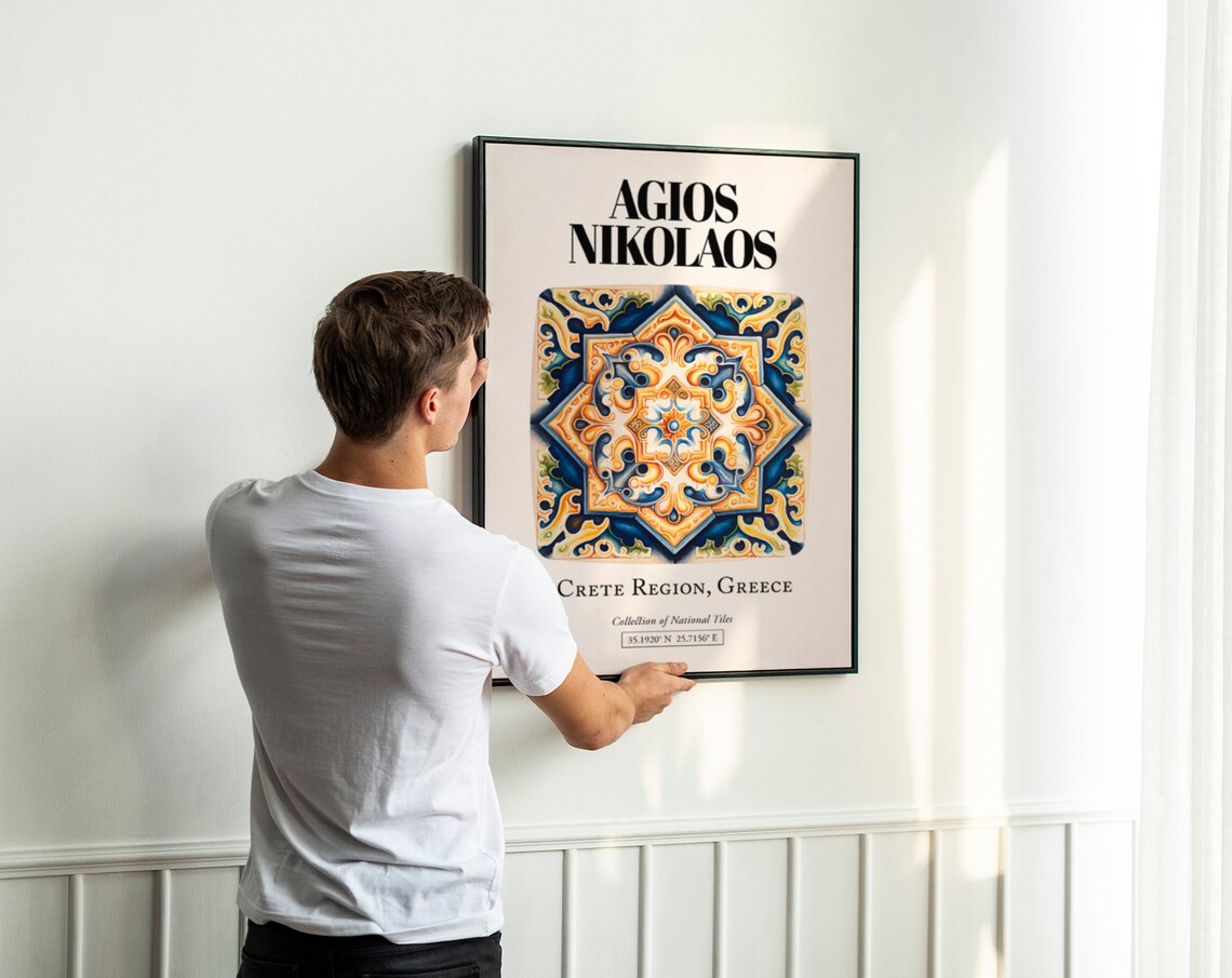 Agios Nikolaos Greek Island Elegance, Tile Patterns Art Print - Image 3