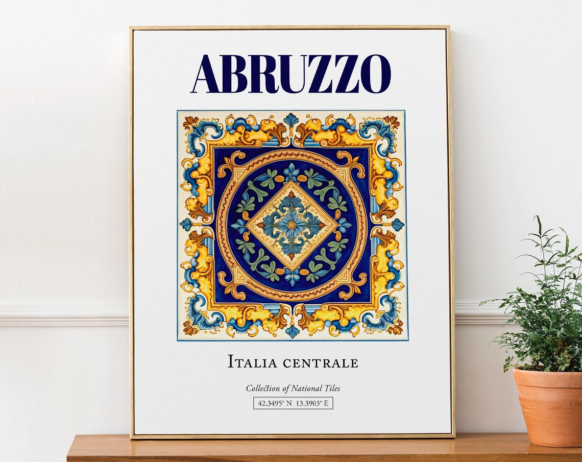 Abruzzo Italia Centrale Italy Folk Maiolica Tile Travel Poster