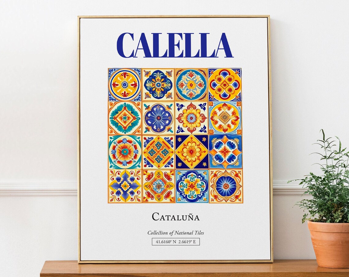 Calella Catalua Spain Folk Traditional Tile Art Print