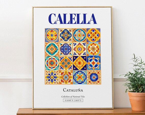 Calella Catalua Spain Folk Traditional Tile Art Print