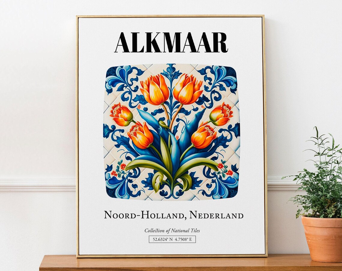 Alkmaar Netherlands Tile Pattern With Tulips Art Print