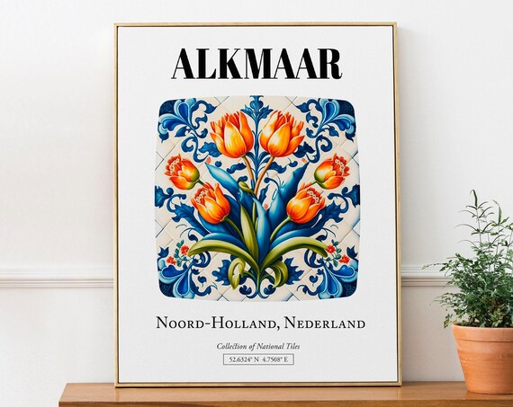 Alkmaar Netherlands Tile Pattern With Tulips Art Print
