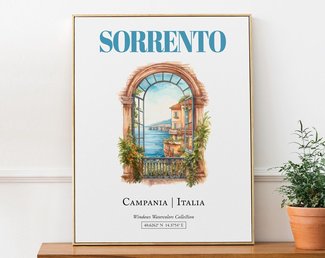Sorrento Campania Italia Travel Poster, Watercolor