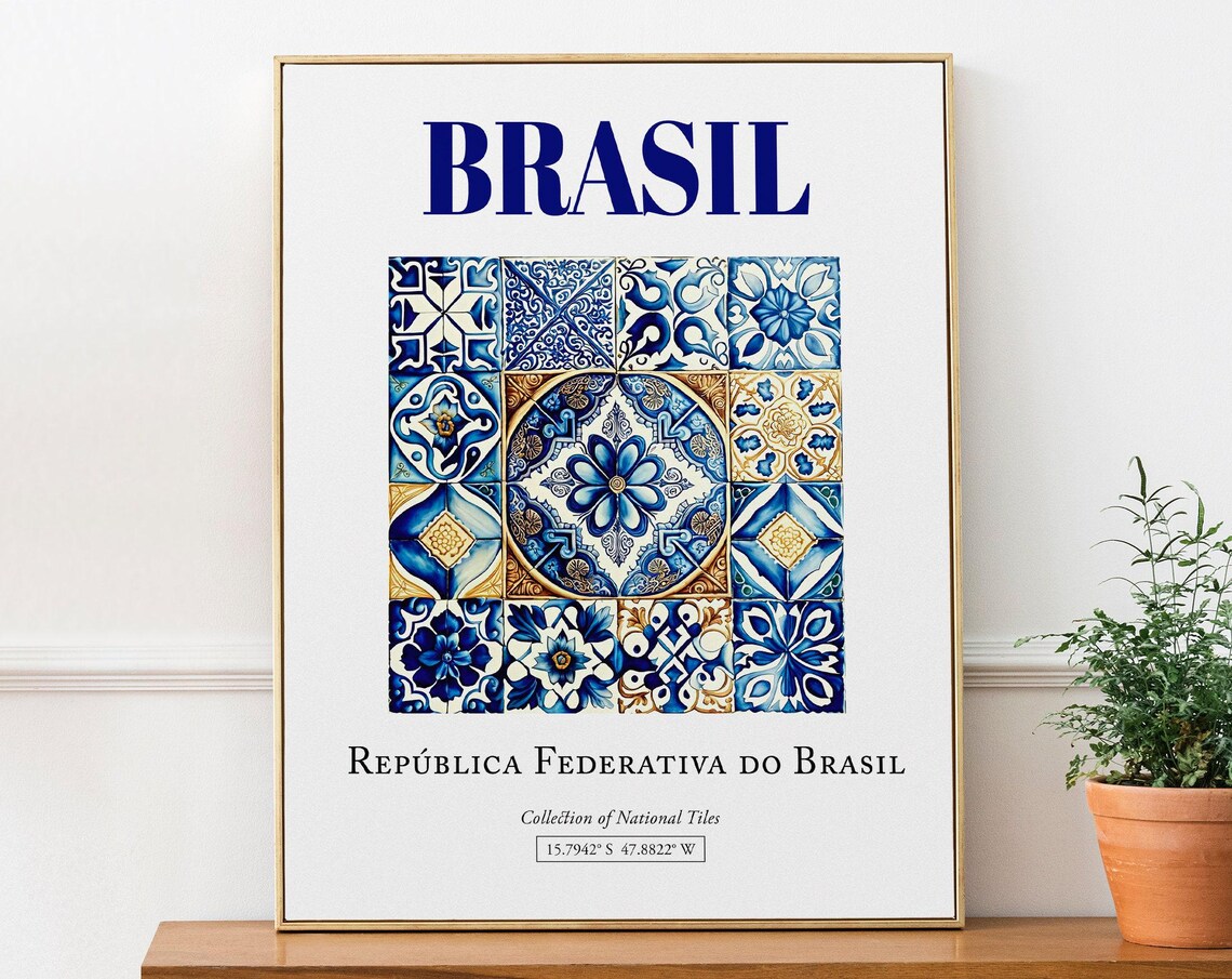 Brasil Brazil Azulejo Tile Art Print, Bedroom Decor