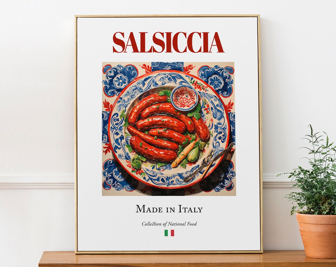 Salsiccia on Maiolica Tile Plate, Italian Food Art Print