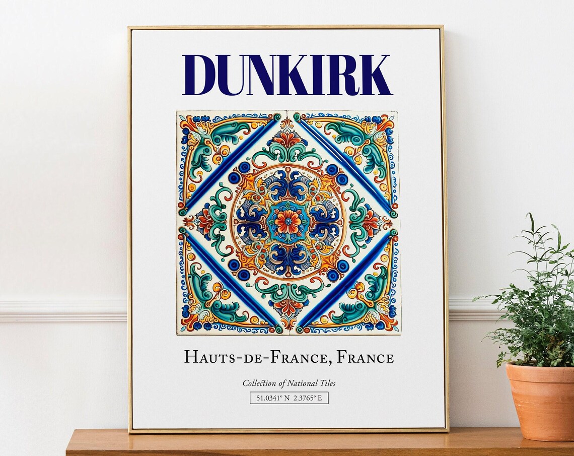 Dunkirk HautsdeFrance France Folk Tile Travel Poster