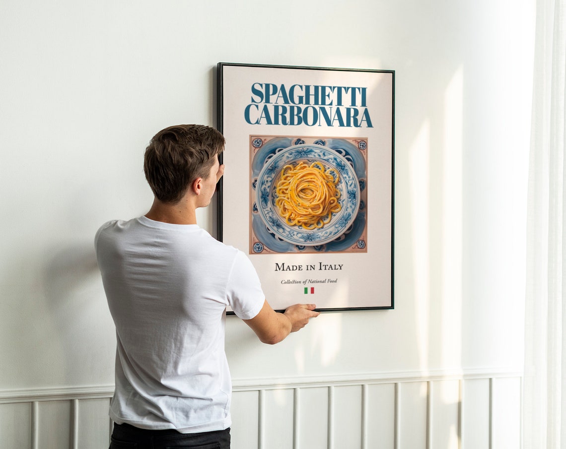 Spaghetti Carbonara On Maiolica Tile Plate, Poster - Image 2