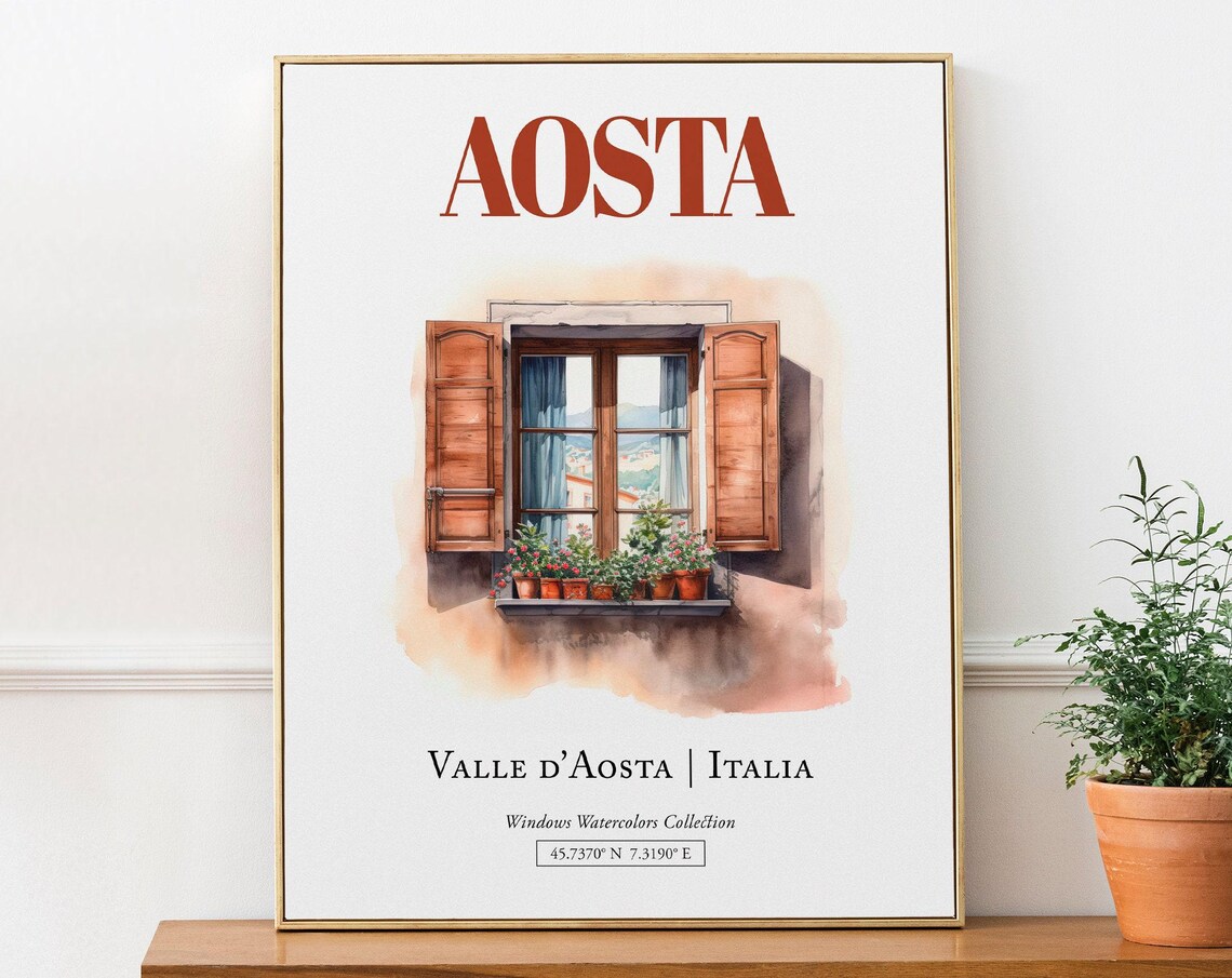 Aosta Val Daosta Italia Travel Poster, Watercolor