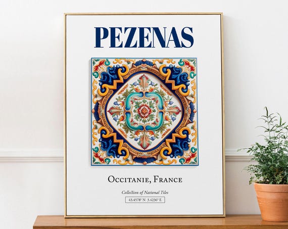Pezenas Occitanie France Folk Tile Travel Poster