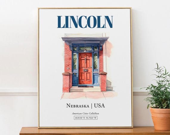 Lincoln Nebraska USA Minimalist Watercolor Travel Poster