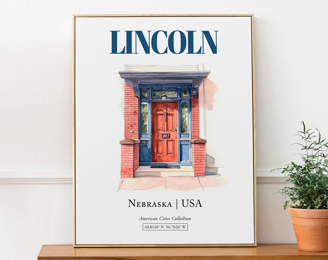 Lincoln Nebraska USA Minimalist Watercolor Travel Poster