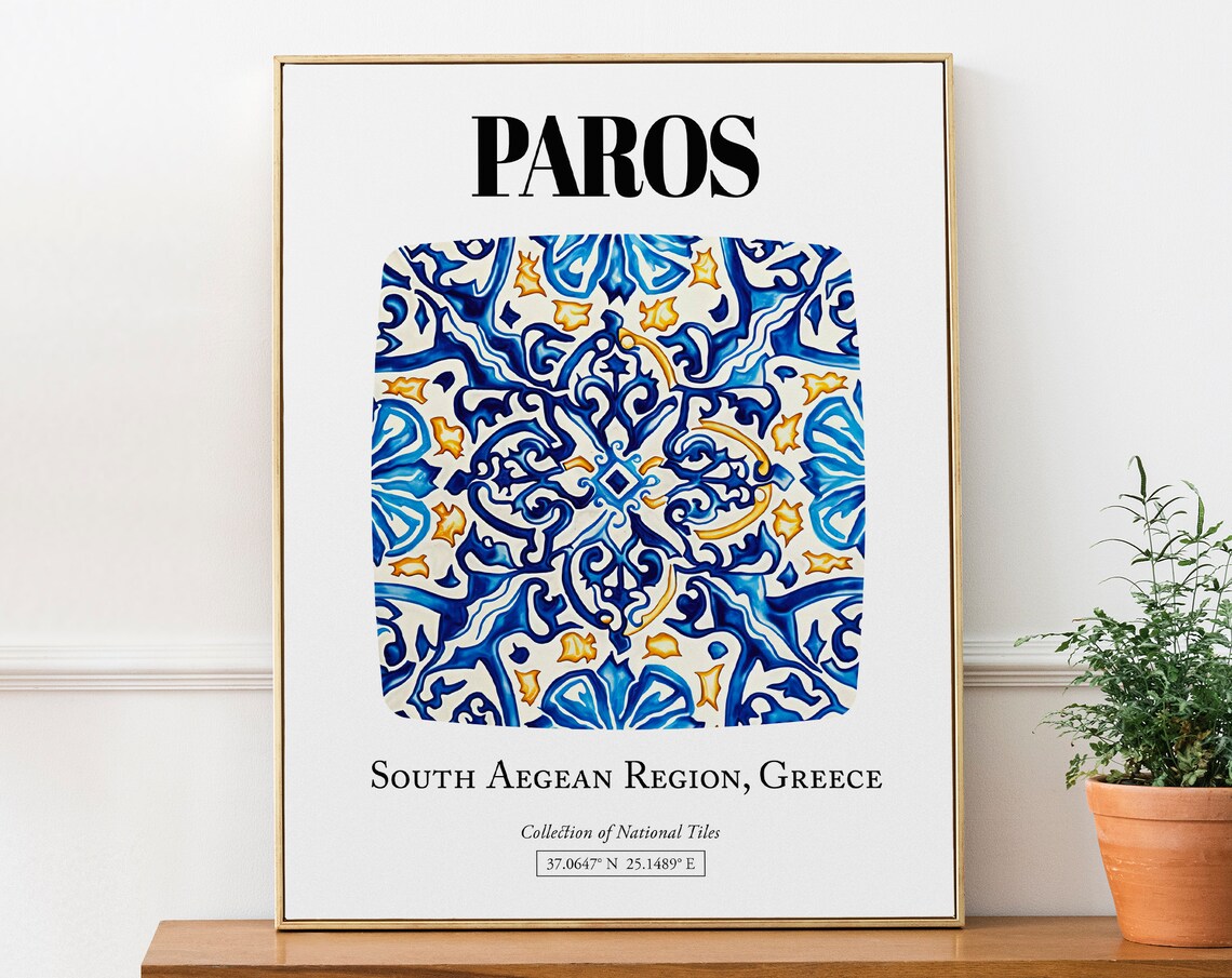 Paros Enchanting Tile Pattern, Greek Island Charm Poster