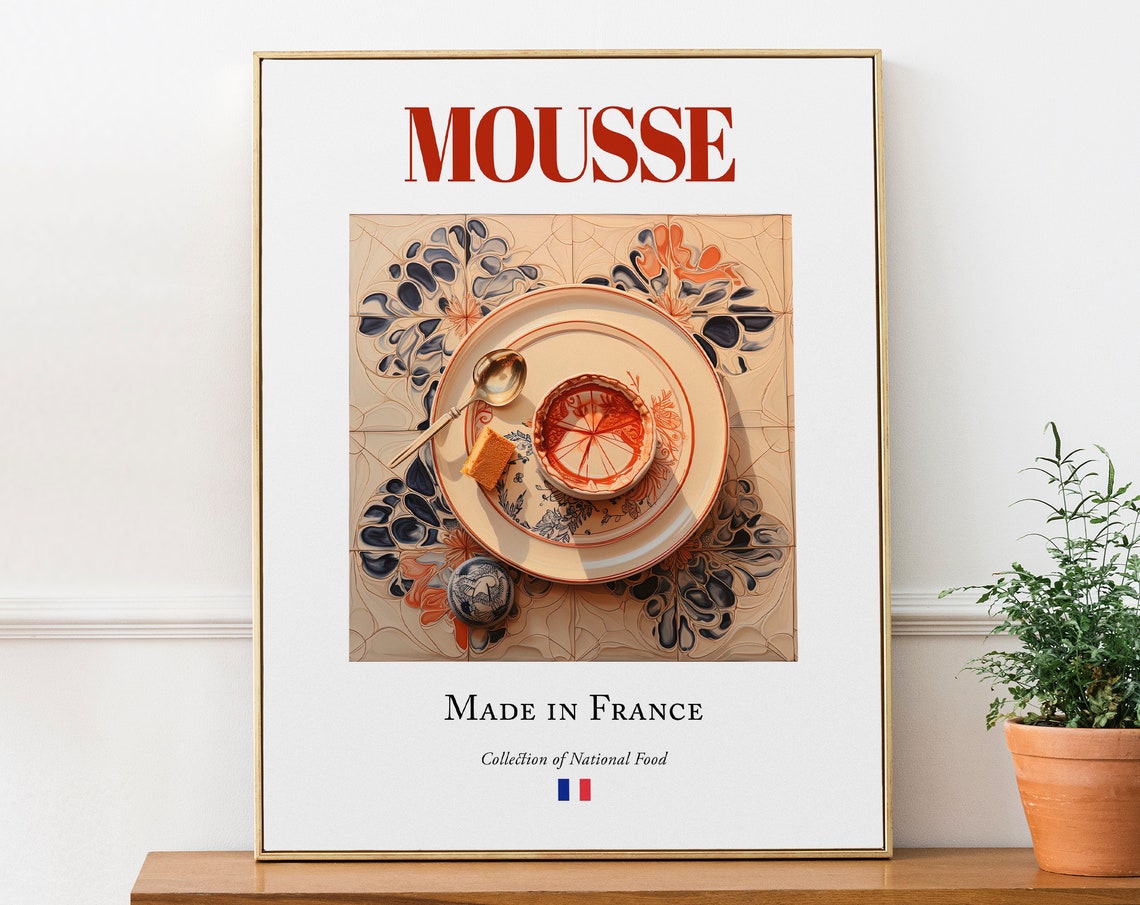 Mousse On Maiolica Tile Plate, French Food Poster
