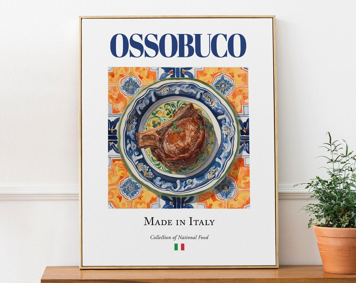 Ossobuco On Maiolica Tile Plate, Italian Food Poster