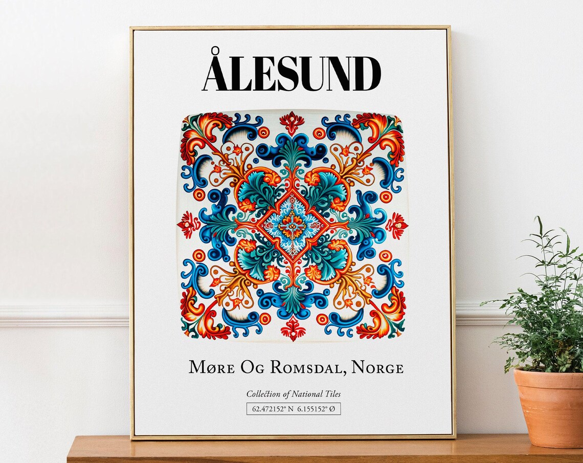 Lesund Mre Og Romsdal Norge Traditional Tile Pattern Art Print