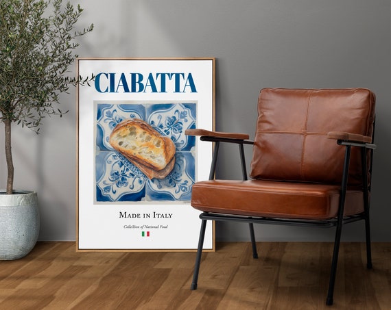 Ciabatta on Maiolica Tile Plate, Italian Food Poster