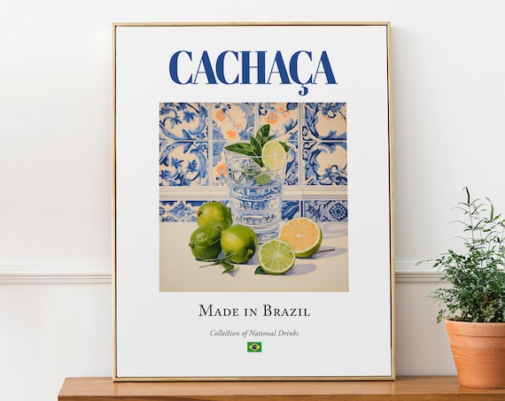 Cachaa On Maiolica Tile, Brazilian Beverage Poster