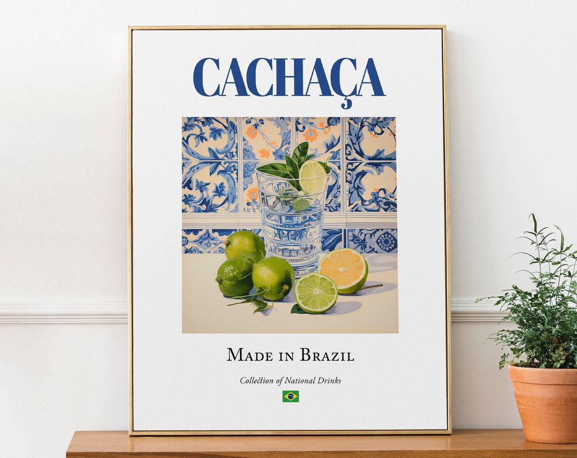 Cachaa On Maiolica Tile, Brazilian Beverage Poster