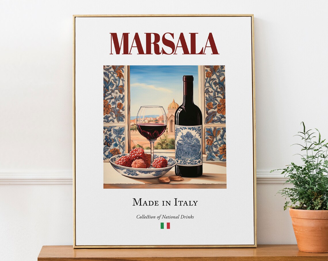 Marsala On Maiolica Tile, Italian Beverage Poster