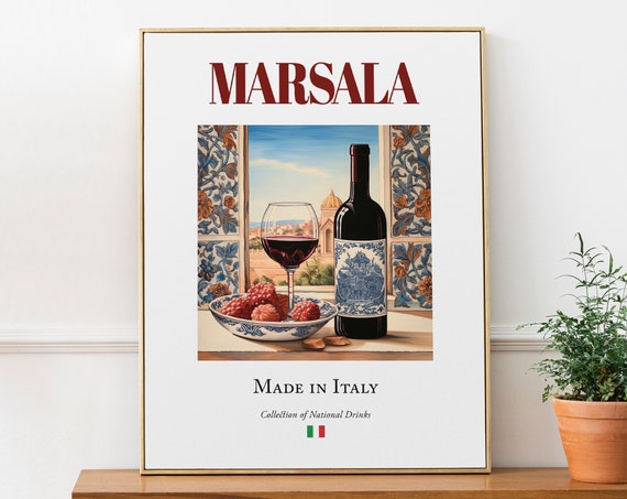 Marsala On Maiolica Tile, Italian Beverage Poster