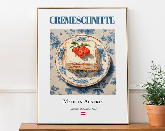 Cremeschnitte on Maiolica Tile Plate, Food Poster Print