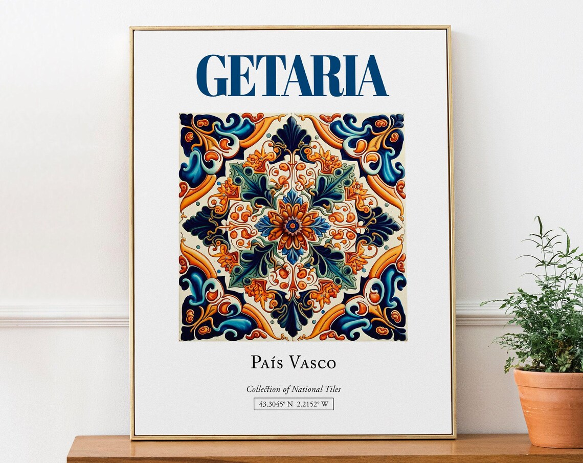 Getaria, Pas Vasco Spain Folk Tile Travel Poster