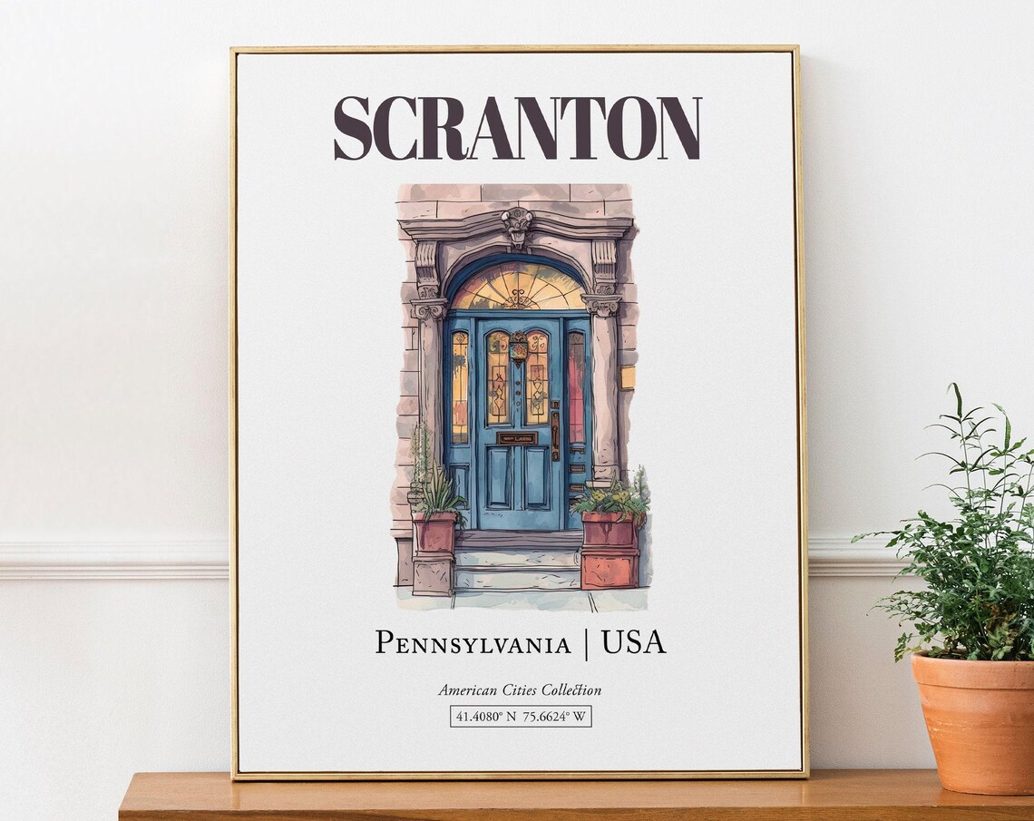 Scranton Pennsylvania USA Watercolor Travel Poster