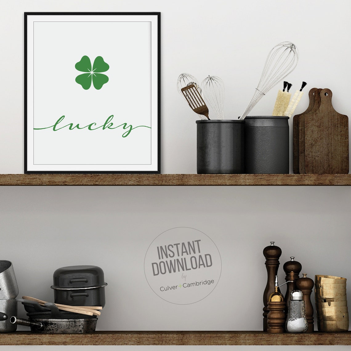 Lucky Shamrock Green Four Leaf Clover Poster St Patricks Day Art - Image 2