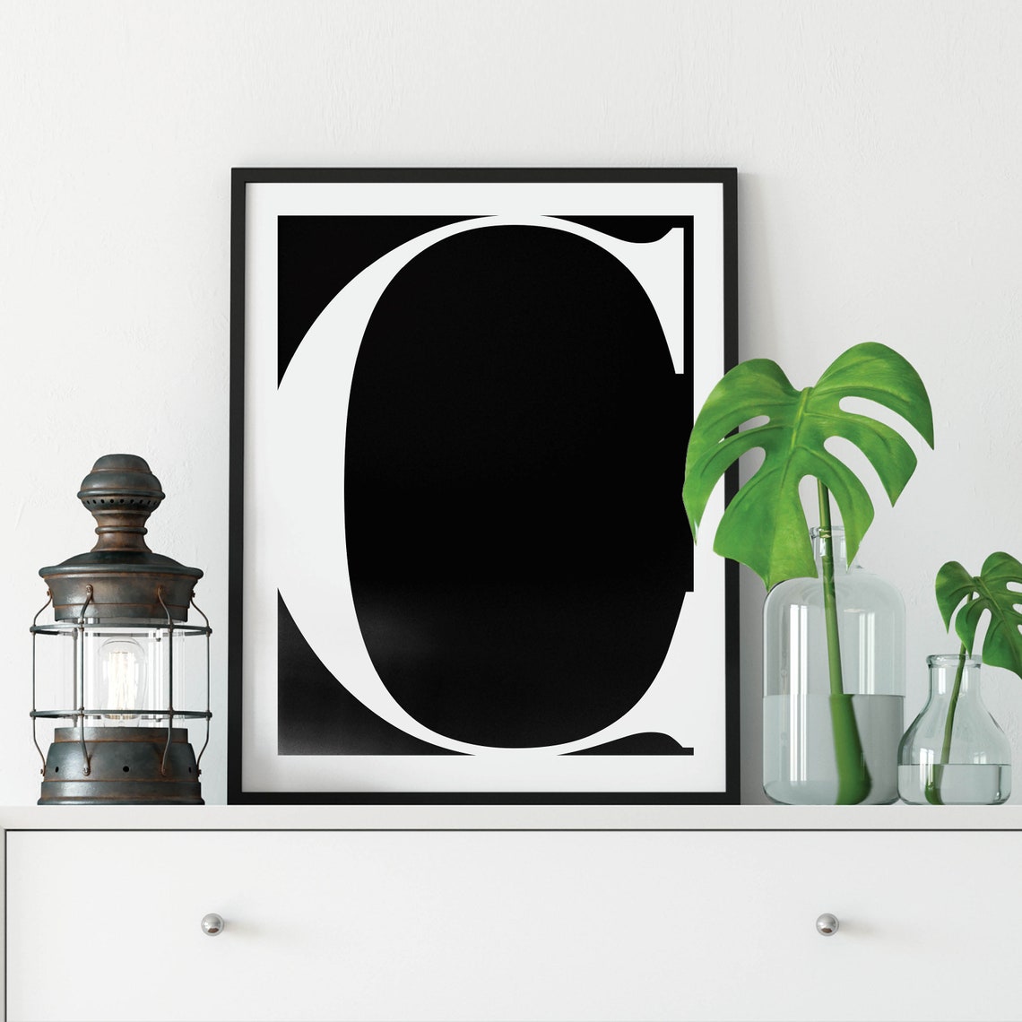 Single Initial Letter Art White Serif Letterform On Black Poster - Image 4
