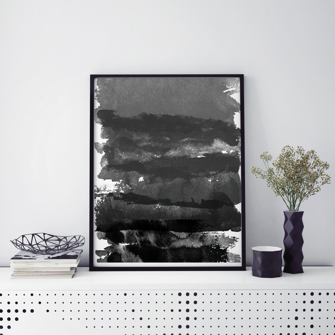 Gray Ink Blot Abstract Artwork Frame Options Black White Matte Poster - Image 3