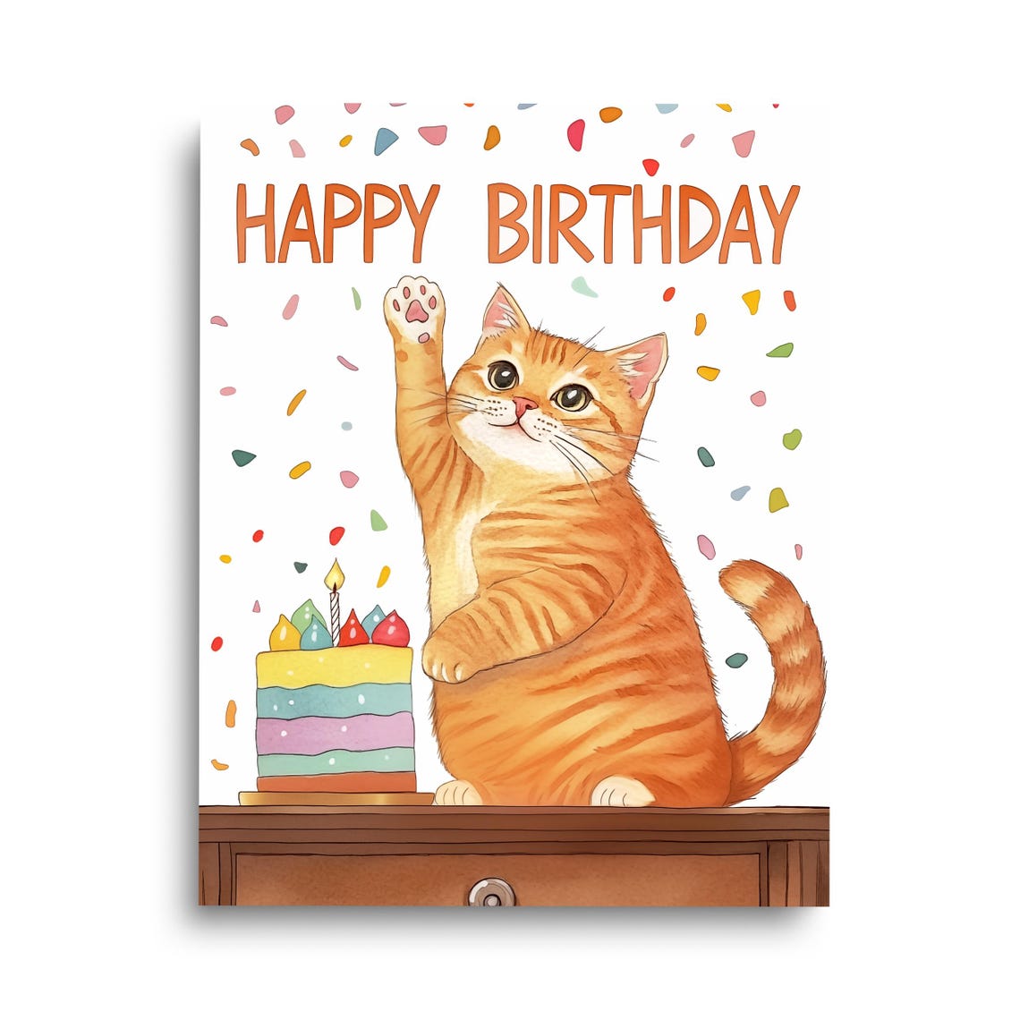 Happy Birthday Orange Tabby Kitten Party Poster Celebration Decor