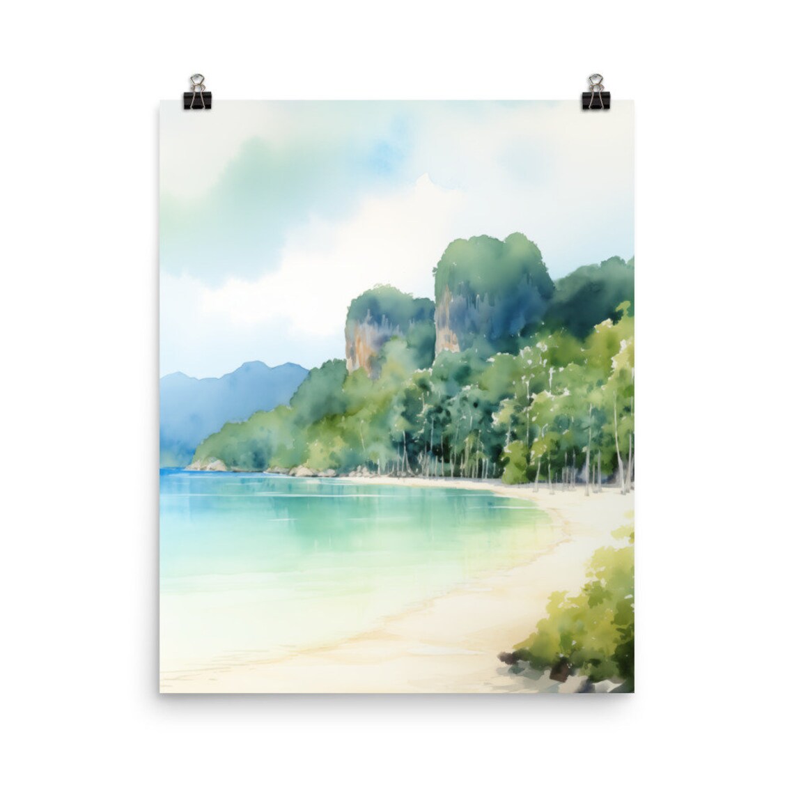 Langkawi Malaysia Tropical Beach Cliffs Watercolor Coastal Poster