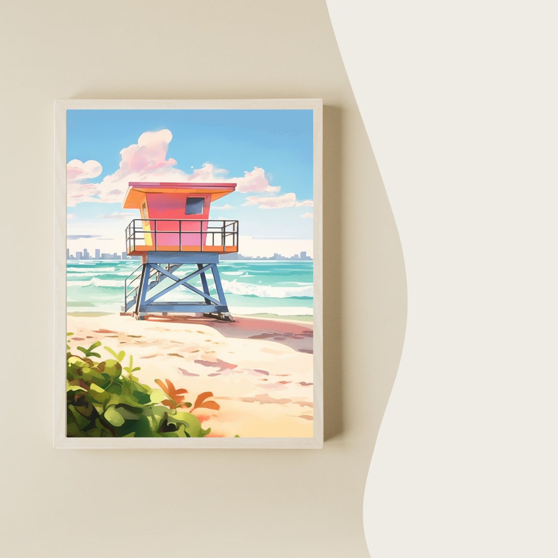 Miami South Beach Coral Lifeguard Tower on a Sunny Shore Poster - Image 2