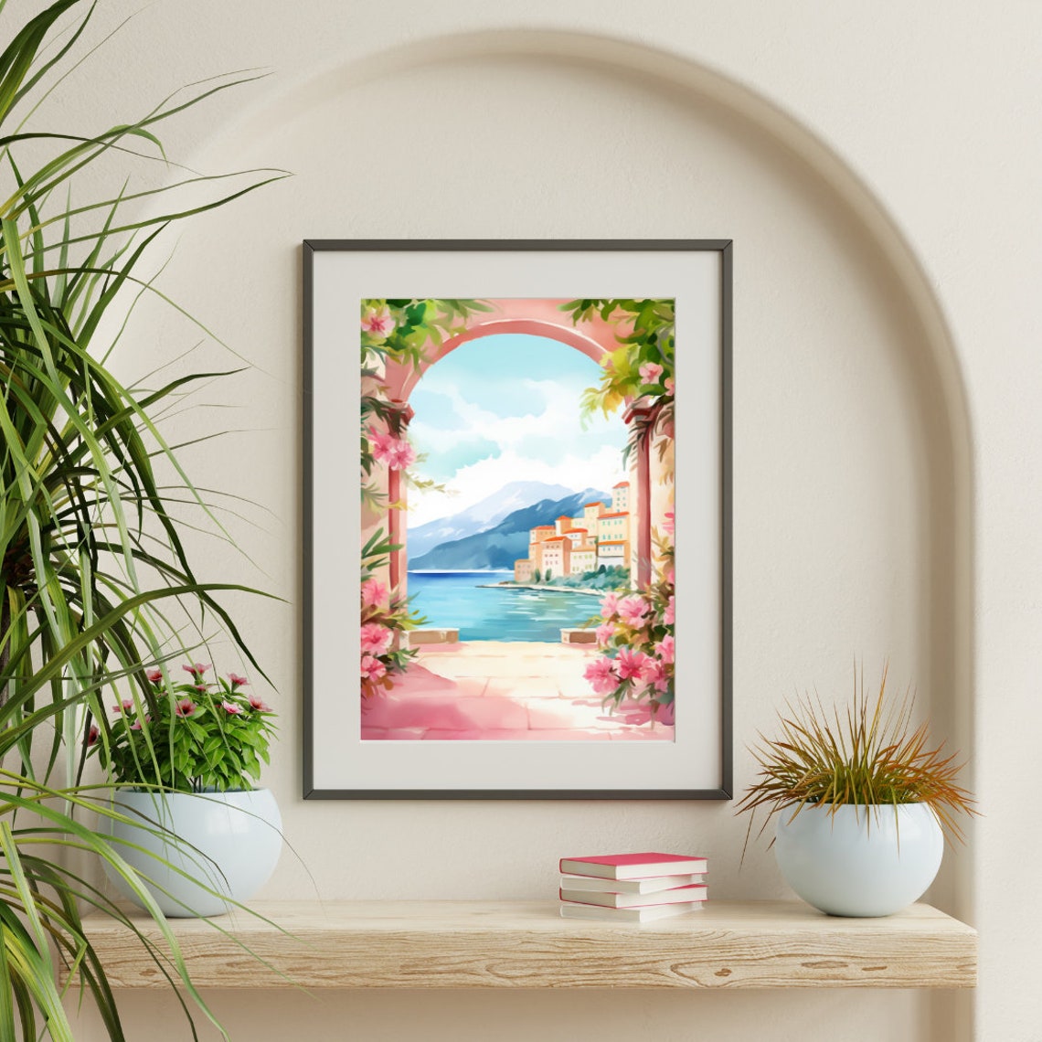 Lake Annecy Floral Arch View over Lakeside Village Watercolor Poster - Image 3