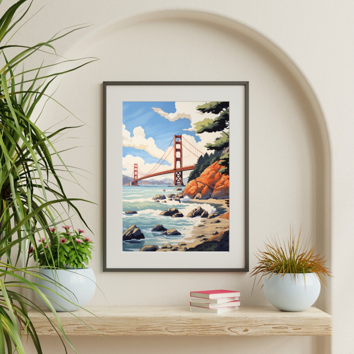 Golden Gate Bridge Over Rocky Bay Shores San Francisco Travel Poster - Image 3